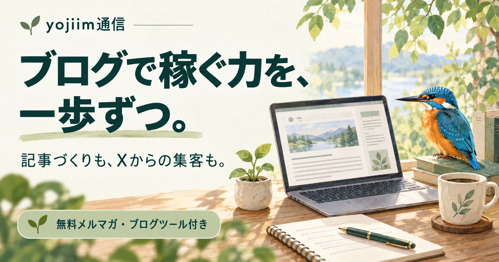 yojiim通信：ブログで稼ぐ力を、一歩ずつ。記事づくりも、Xからの集客も。無料メルマガ・ブログツール付き。